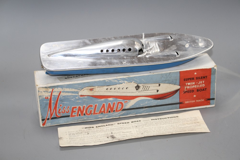 A Victory Industries Miss England aluminium twin jet propelled speedboat, with original box and instructions